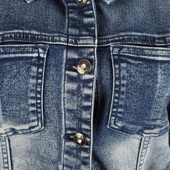 Venus Women's Distressed Bling Button Jean Jacket L - Picture 2 of 5